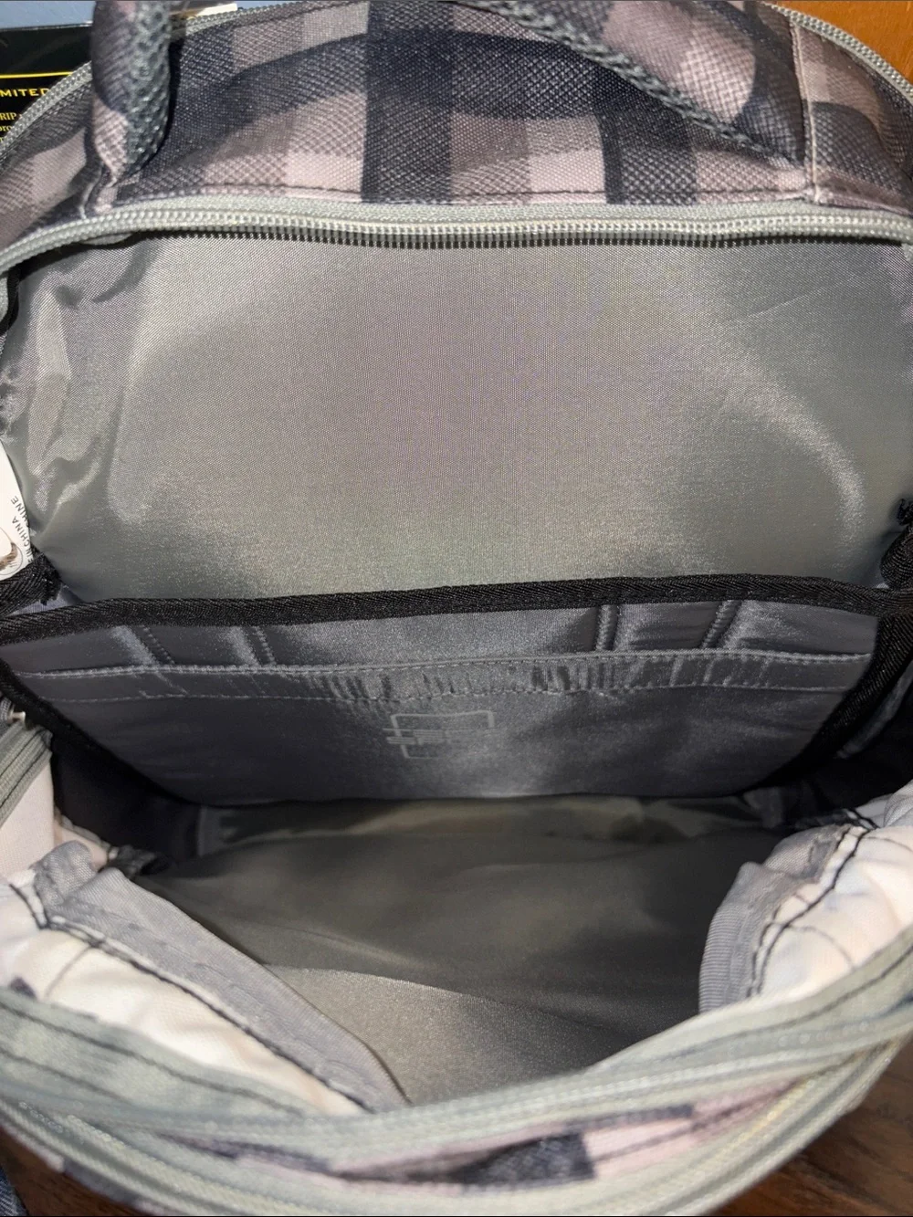 High Sierra Gray and Black Plaid Backpack